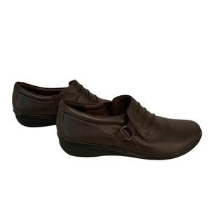 Clarks Collection‎ Leather Slip On Loafers Comfort Casual Brown Shoes Women 6.5